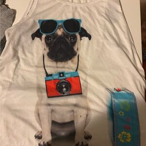 Dog Graphic Tank Top with Blue and Red Accents
